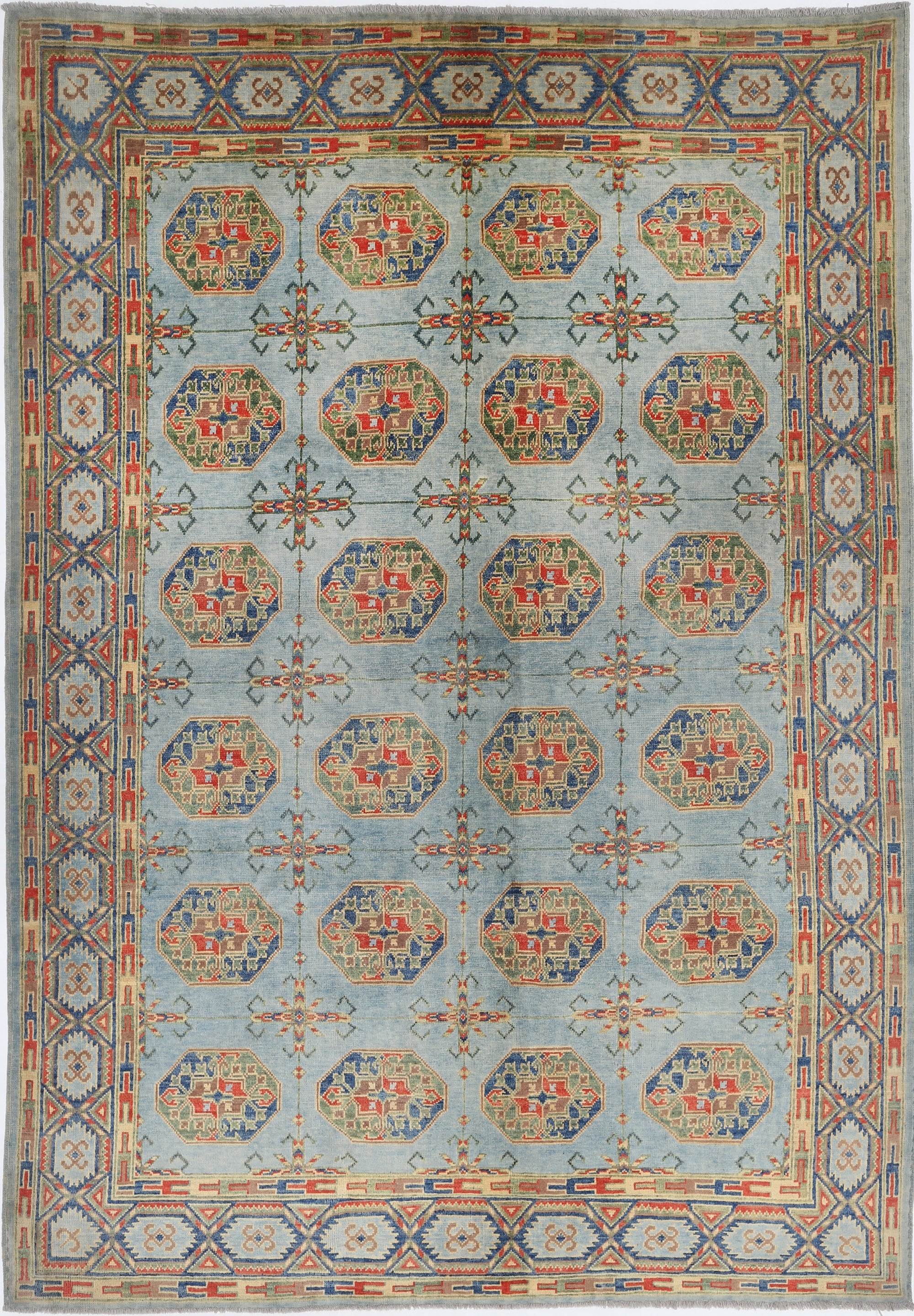 Blue Hand-Knotted Distressed Vintage Wool Rug - 7'0" x 10'1"