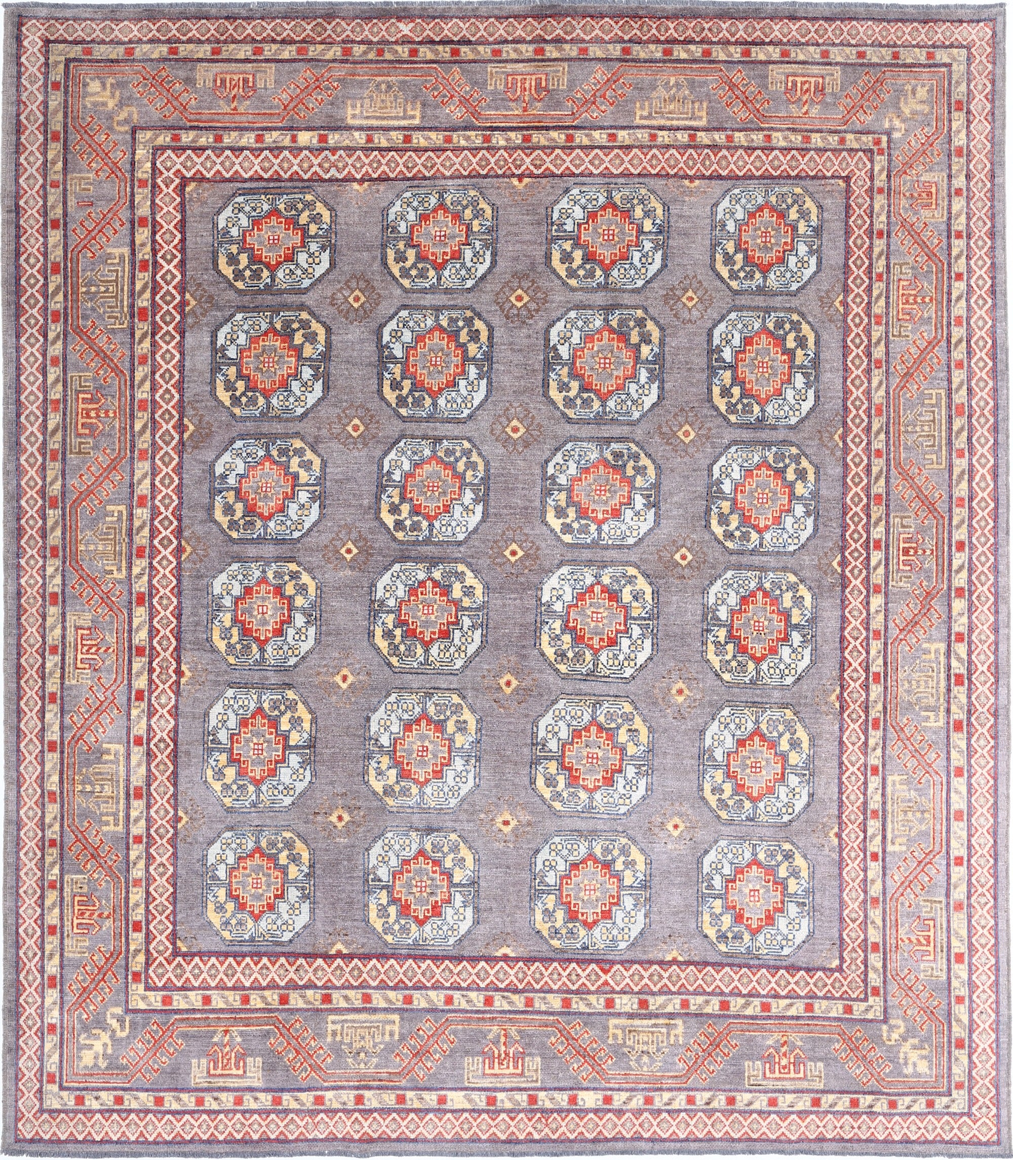 Grey Hand-Knotted Distressed Vintage Wool Rug - 8'5" x 9'11"