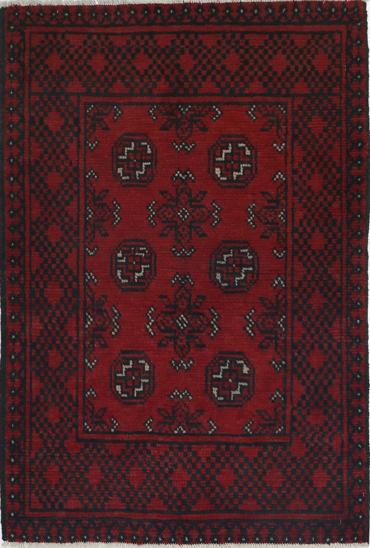 Ivory Hand-Knotted Afghan Tribal Geometric Wool Rug - 2'6" x 3'7"