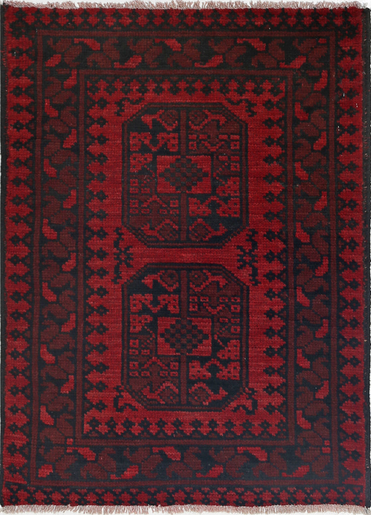 Ivory Hand-Knotted Afghan Tribal Geometric Wool Rug - 2'4" x 3'4"