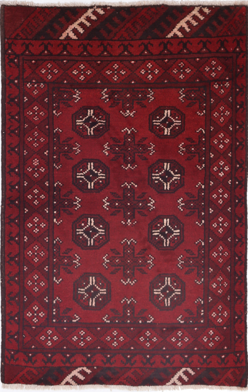 Ivory Hand-Knotted Afghan Tribal Geometric Wool Rug - 2'5" x 3'10"