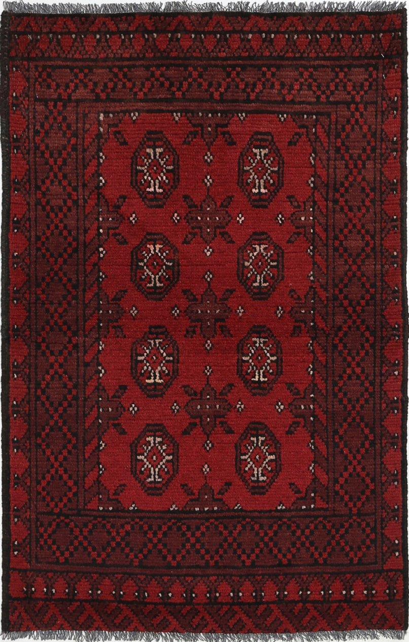 Ivory Hand-Knotted Afghan Tribal Geometric Wool Rug - 2'4" x 3'11"