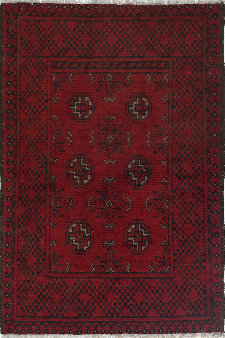 Ivory Hand-Knotted Afghan Tribal Geometric Wool Rug - 2'5" x 3'9"