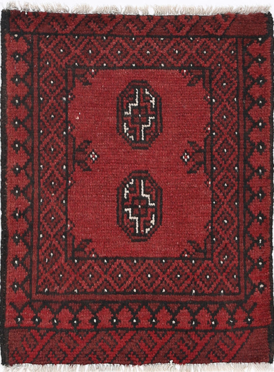 Ivory Hand-Knotted Afghan Tribal Geometric Wool Rug - 1'7" x 2'2"