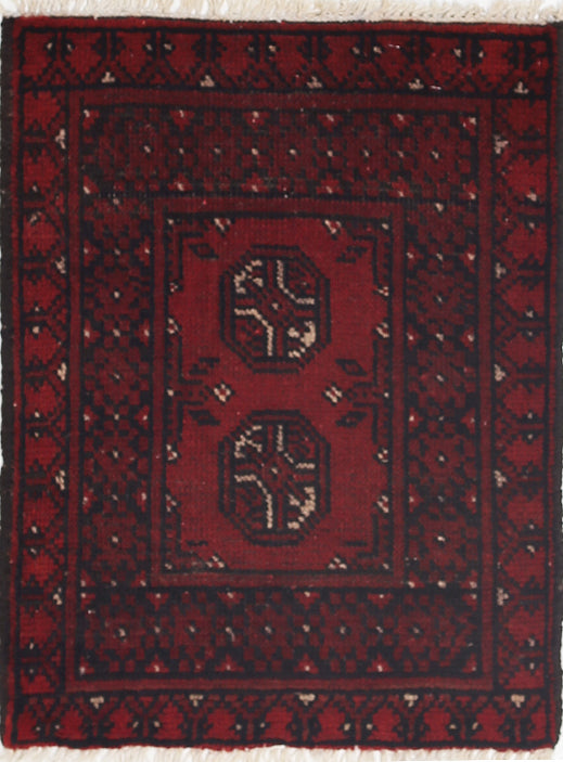 Ivory Hand-Knotted Afghan Tribal Geometric Wool Rug - 1'7" x 2'2"