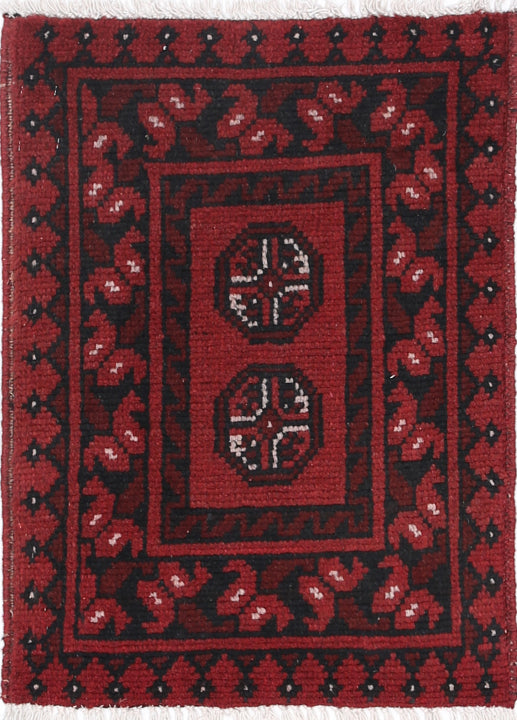 Ivory Hand-Knotted Afghan Tribal Geometric Wool Rug - 1'6" x 2'1"