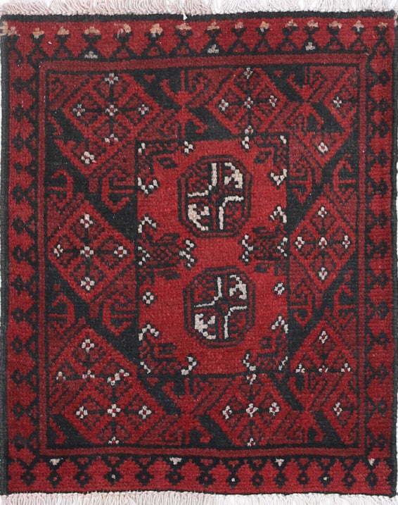 Ivory Hand-Knotted Afghan Tribal Geometric Wool Rug - 1'8" x 2'1"