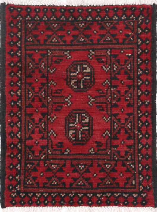 Ivory Hand-Knotted Afghan Tribal Geometric Wool Rug - 1'6" x 2'1"