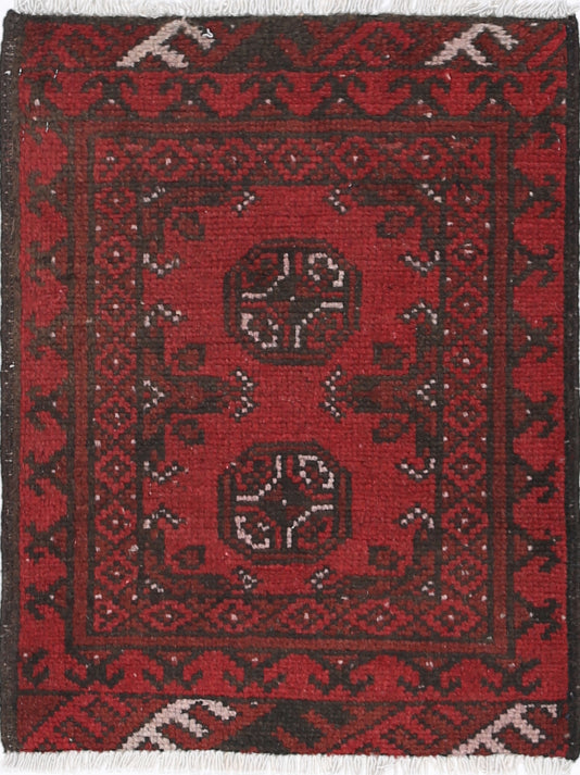 Ivory Hand-Knotted Afghan Tribal Geometric Wool Rug - 1'6" x 2'1"