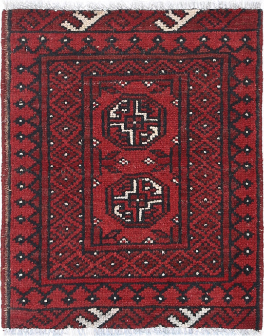 Ivory Hand-Knotted Afghan Tribal Geometric Wool Rug - 1'8" x 2'0"
