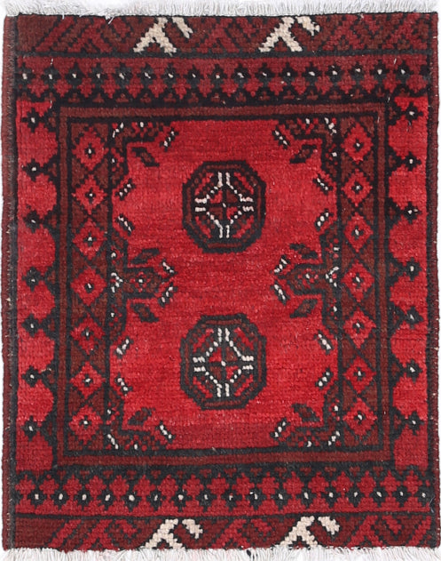 Ivory Hand-Knotted Afghan Tribal Geometric Wool Rug - 1'6" x 1'11"