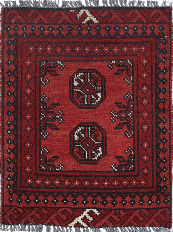 Ivory Hand-Knotted Afghan Tribal Geometric Wool Rug - 1'7" x 2'2"