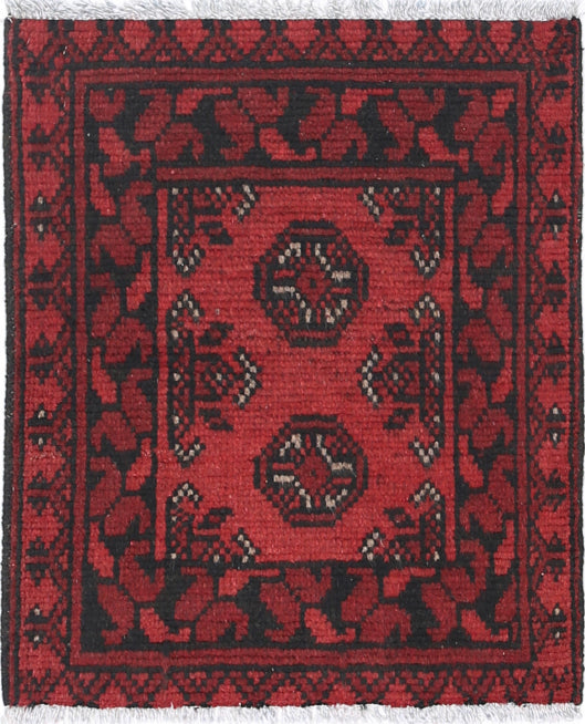 Ivory Hand-Knotted Afghan Tribal Geometric Wool Rug - 1'7" x 1'11"
