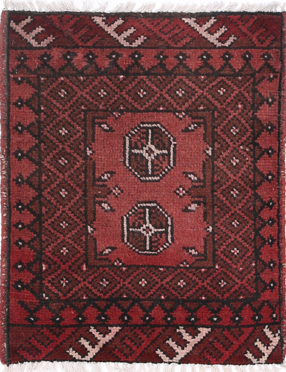 Ivory Hand-Knotted Afghan Tribal Geometric Wool Rug - 1'7" x 2'2"