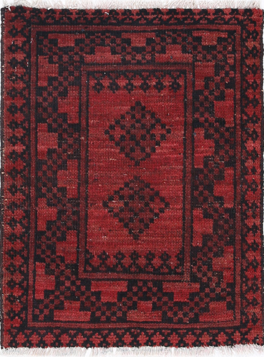 Ivory Hand-Knotted Afghan Tribal Geometric Wool Rug - 1'8" x 2'2"