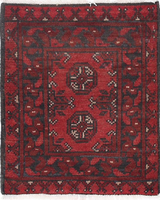 Ivory Hand-Knotted Afghan Tribal Geometric Wool Rug - 1'6" x 1'11"