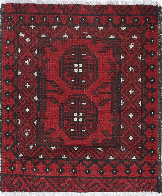 Ivory Hand-Knotted Afghan Tribal Geometric Wool Rug - 1'7" x 2'0"