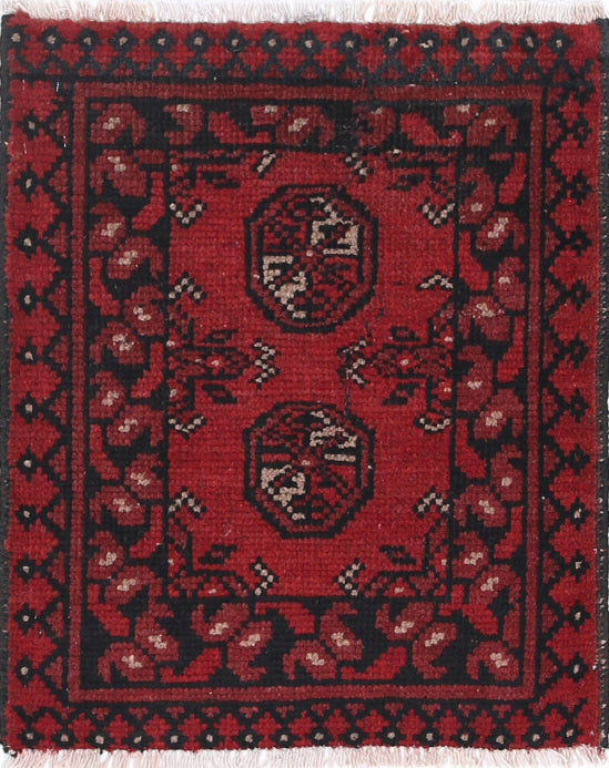 Ivory Hand-Knotted Afghan Tribal Geometric Wool Rug - 1'7" x 2'0"