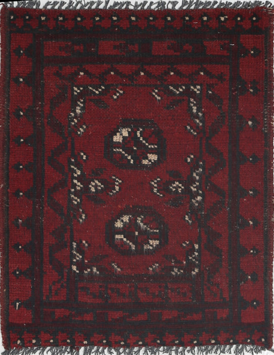 Ivory Hand-Knotted Afghan Tribal Geometric Wool Rug - 1'8" x 2'2"