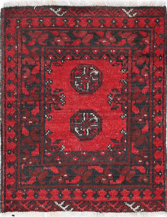 Ivory Hand-Knotted Afghan Tribal Geometric Wool Rug - 1'7" x 2'0"