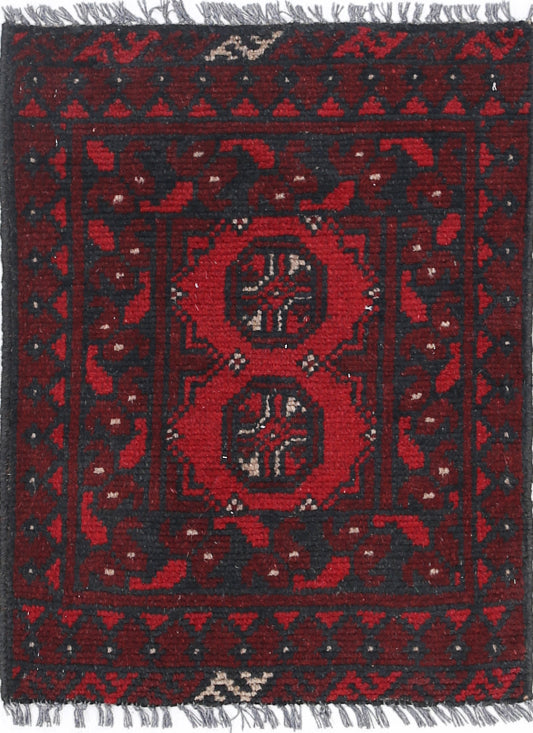 Ivory Hand-Knotted Afghan Tribal Geometric Wool Rug - 1'6" x 2'1"