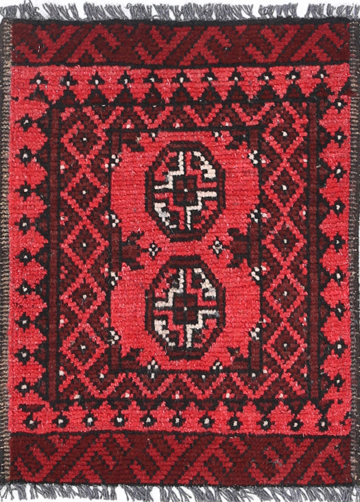 Ivory Hand-Knotted Afghan Tribal Geometric Wool Rug - 1'8" x 2'2"