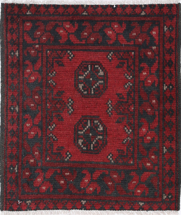 Ivory Hand-Knotted Afghan Tribal Geometric Wool Rug - 1'8" x 2'1"