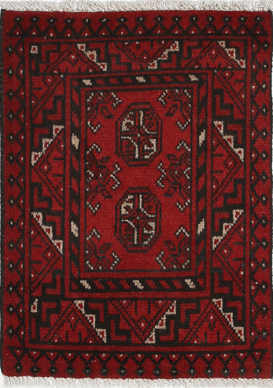 Ivory Hand-Knotted Afghan Tribal Geometric Wool Rug - 1'8" x 2'3"