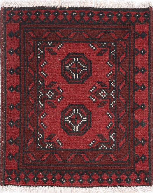 Ivory Hand-Knotted Afghan Tribal Geometric Wool Rug - 1'7" x 2'0"