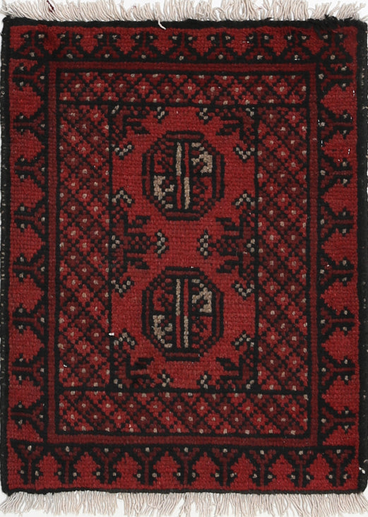 Ivory Hand-Knotted Afghan Tribal Geometric Wool Rug - 1'8" x 2'2"