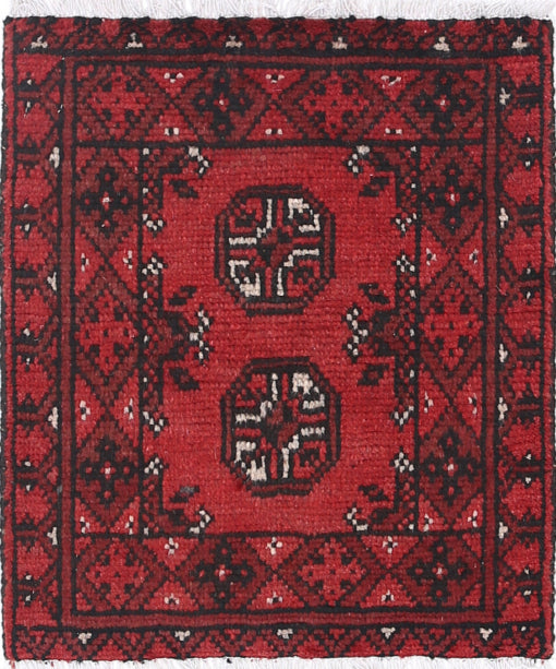 Ivory Hand-Knotted Afghan Tribal Geometric Wool Rug - 1'6" x 1'10"