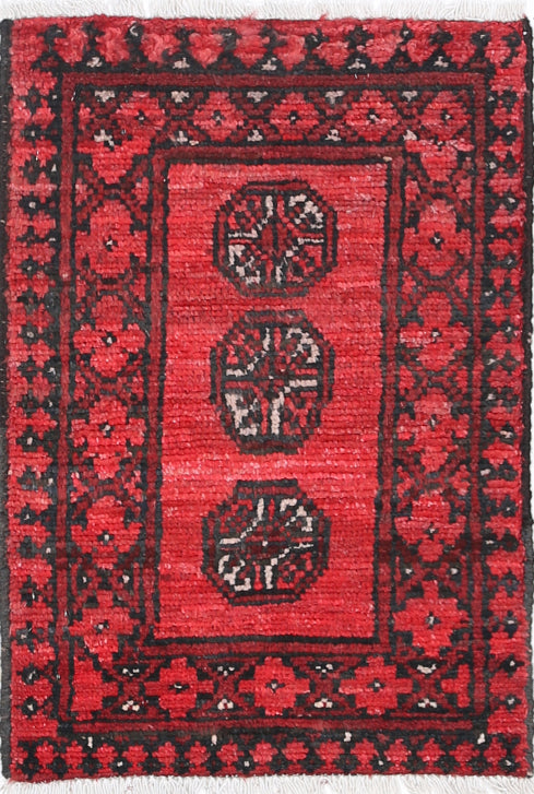 Ivory Hand-Knotted Afghan Tribal Geometric Wool Rug - 1'5" x 2'2"