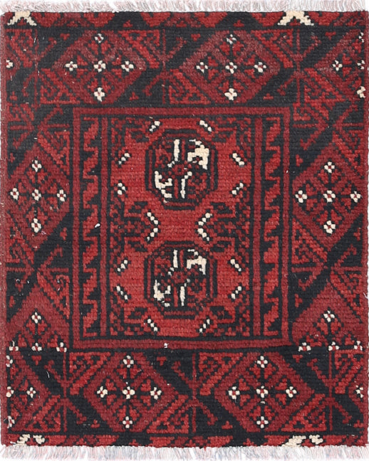 Ivory Hand-Knotted Afghan Tribal Geometric Wool Rug - 1'7" x 1'11"