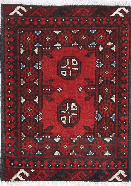 Ivory Hand-Knotted Afghan Tribal Geometric Wool Rug - 1'6" x 2'2"