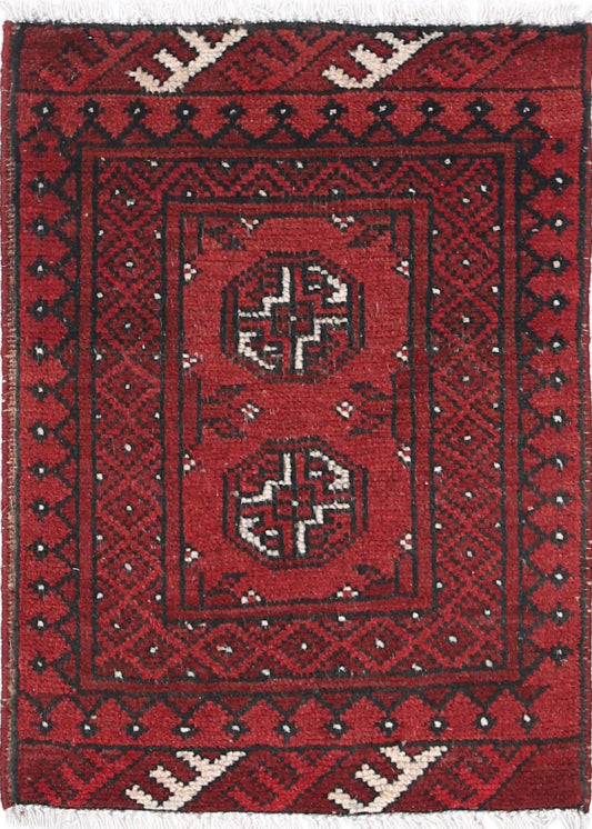 Ivory Hand-Knotted Afghan Tribal Geometric Wool Rug - 1'7" x 2'3"