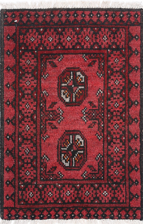 Ivory Hand-Knotted Afghan Tribal Geometric Wool Rug - 1'6" x 2'3"