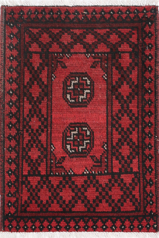 Ivory Hand-Knotted Afghan Tribal Geometric Wool Rug - 1'6" x 2'4"