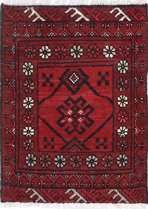 Ivory Hand-Knotted Afghan Tribal Geometric Wool Rug - 1'6" x 2'0"