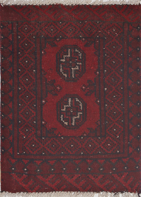 Ivory Hand-Knotted Afghan Tribal Geometric Wool Rug - 1'6" x 2'0"