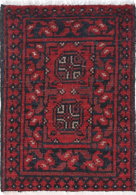 Ivory Hand-Knotted Afghan Tribal Geometric Wool Rug - 1'5" x 2'0"