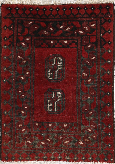 Ivory Hand-Knotted Afghan Tribal Geometric Wool Rug - 1'5" x 2'1"