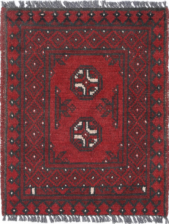 Ivory Hand-Knotted Afghan Tribal Geometric Wool Rug - 1'6" x 2'2"