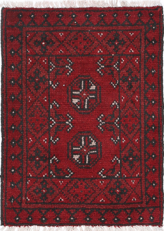 Ivory Hand-Knotted Afghan Tribal Geometric Wool Rug - 1'6" x 2'1"