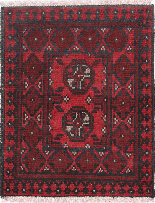 Ivory Hand-Knotted Afghan Tribal Geometric Wool Rug - 1'7" x 2'0"