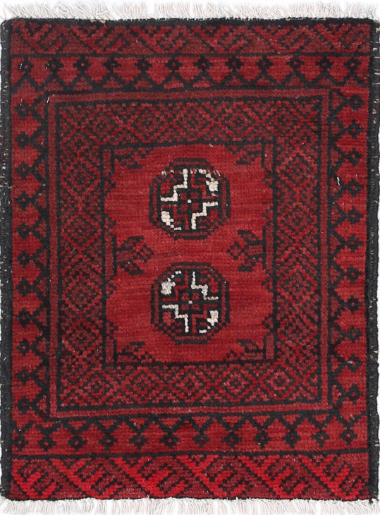 Ivory Hand-Knotted Afghan Tribal Geometric Wool Rug - 1'6" x 2'2"