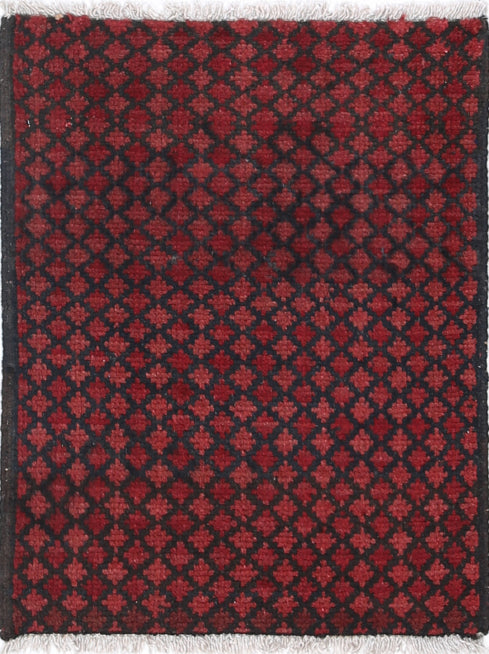 Ivory Hand-Knotted Afghan Tribal Geometric Wool Rug - 1'6" x 2'0"