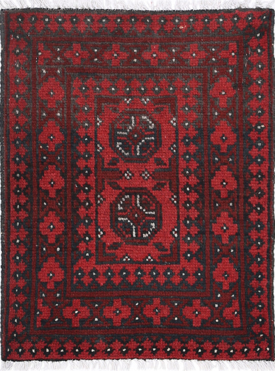 Ivory Hand-Knotted Afghan Tribal Geometric Wool Rug - 1'7" x 2'2"