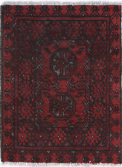 Ivory Hand-Knotted Afghan Tribal Geometric Wool Rug - 1'6" x 2'1"