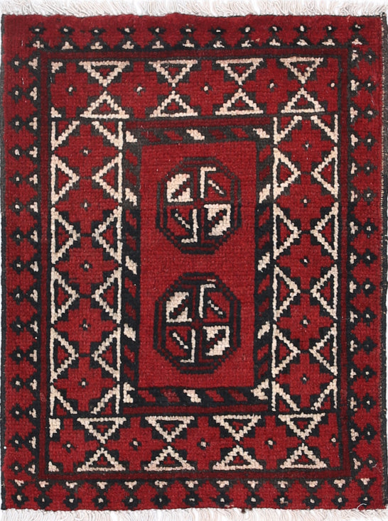 Ivory Hand-Knotted Afghan Tribal Geometric Wool Rug - 1'6" x 2'1"
