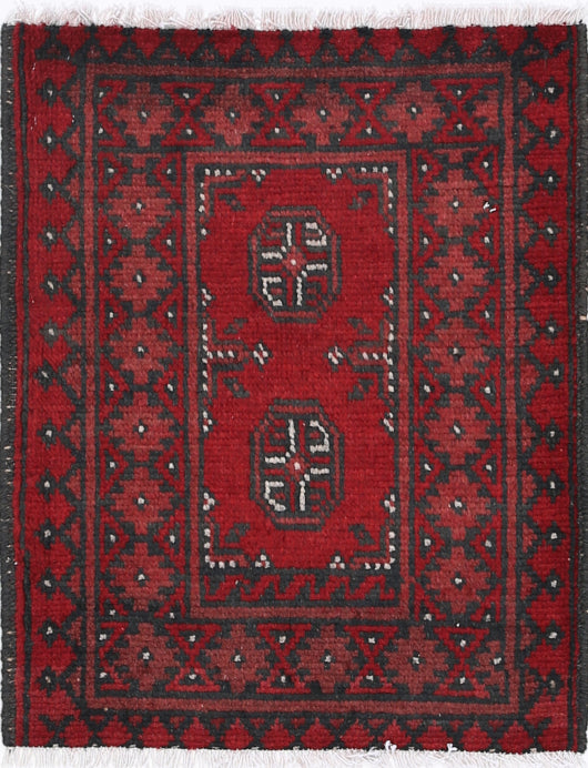 Ivory Hand-Knotted Afghan Tribal Geometric Wool Rug - 1'7" x 2'0"
